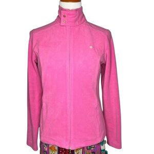 Lilly Pulitzer Fuchsia Pink Zip Up Jacket Size M Button Collar Micro Fleece Soft